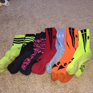Adidas, under armor, and jordan socks.